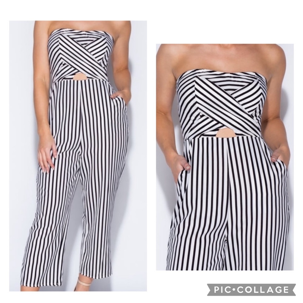 Striped Jumpsuit with Cut Out Front Detail